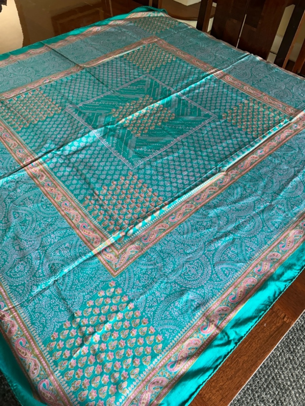 Teal Paisley Lightweight Women’s Scarf 44” x 44” - Picture 6 of 8